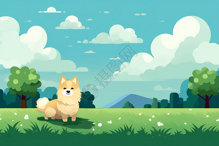 草地上的狗狗艺术插图背景图片