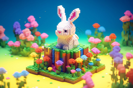 卡通兔子玩具多彩的兔子积木背景