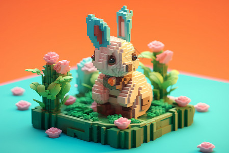玩具卡通兔子花丛里的兔子背景
