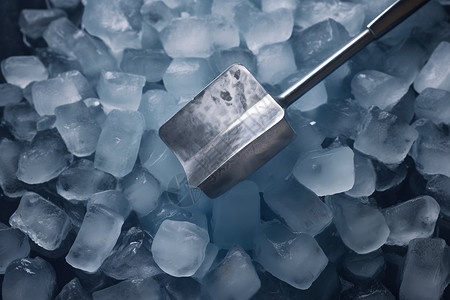 铲子开销制冰机中的冰块背景