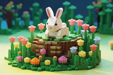 春季森林中的兔子模型背景图片