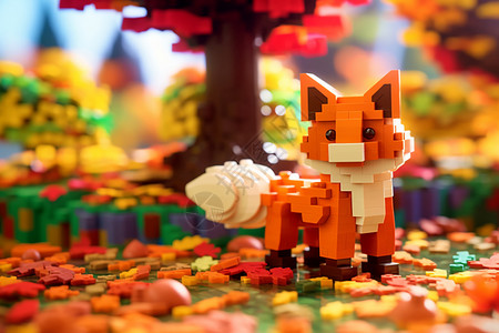 3D积木狐狸模型高清图片
