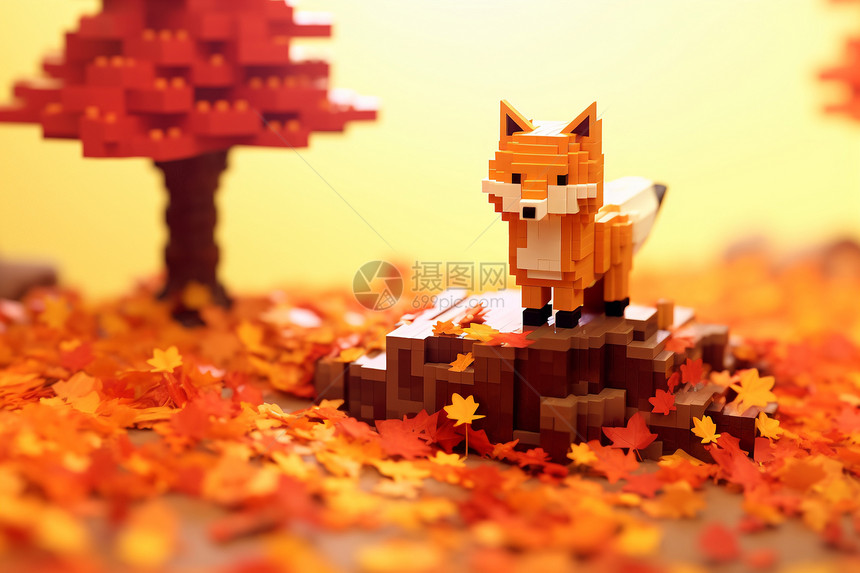 3D积木狐狸图片