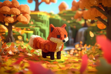 3D像素化的狐狸背景图片