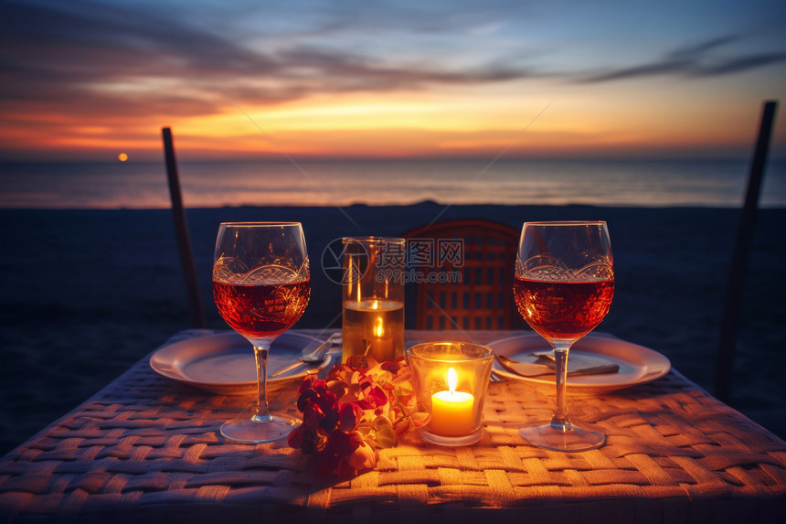 户外浪漫的烛光晚餐图片