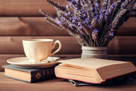鲜花咖啡休闲的阅读时光背景