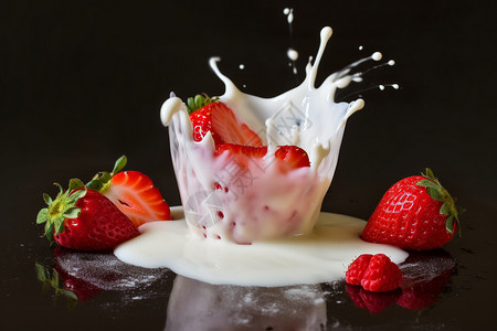 草莓奶油甜品草莓牛奶设计图片