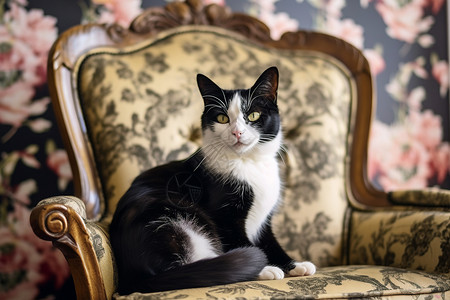 黑色沙发椅优雅的宠物猫背景