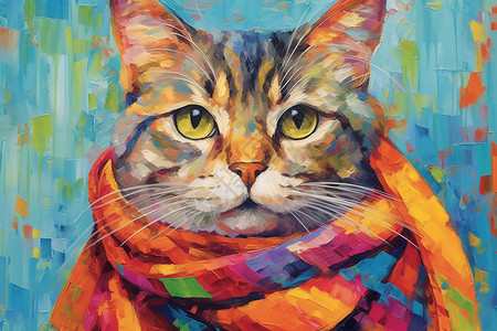 可爱猫咪的油画插图图片