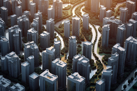 城市规划鸟瞰图城市高层建筑的规划概念图设计图片