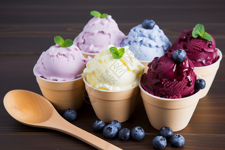 蓝莓圣代各种味道的冰淇淋背景