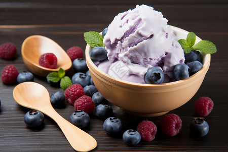 蓝莓冰淇淋蓝莓圣代高清图片