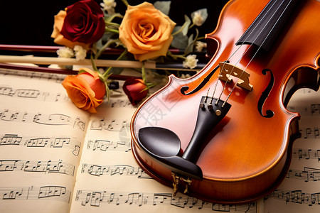 小提琴和乐谱背景图片