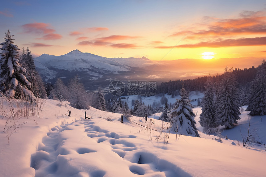 冬日雪地的风景图片