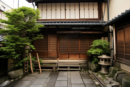 日式传统庭院背景图片