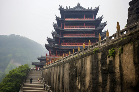 山中的寺庙建筑背景图片