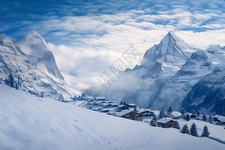 美丽的山脉雪景图片
