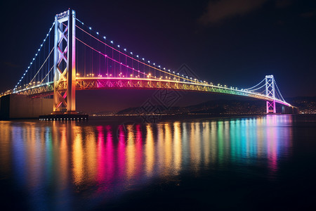 夜晚彩虹桥倒影图片