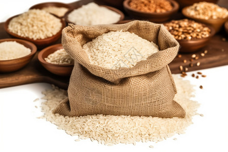 燕麦包装装在袋子里的大米背景