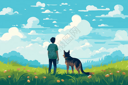 狗和主人可爱的狗狗和他的主人插画
