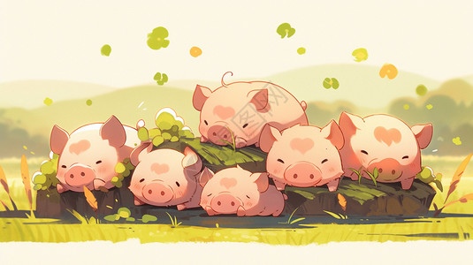 猪草地可爱的小猪插图插画
