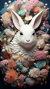 绽放未来小兔子的立体雕塑插画