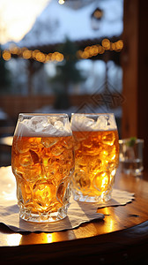 玻璃杯中的冷冻啤酒背景图片