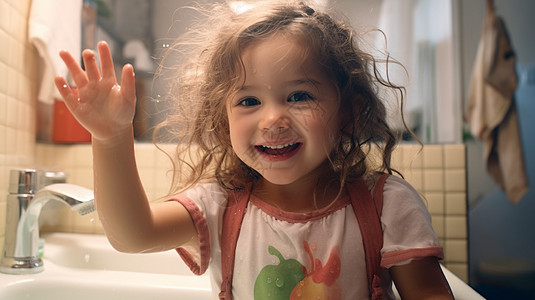 浴室里的小女孩背景图片