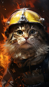 动物救援可爱的消防员猫插画