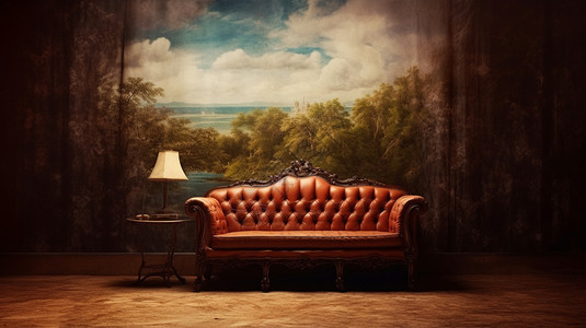 欧式皮沙发宽敞客厅里的沙发背景