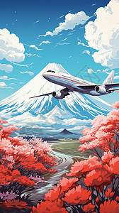 山脉前的飞机背景图片