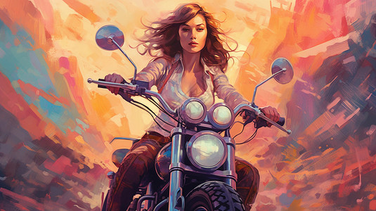 骑着摩托车的女孩背景图片