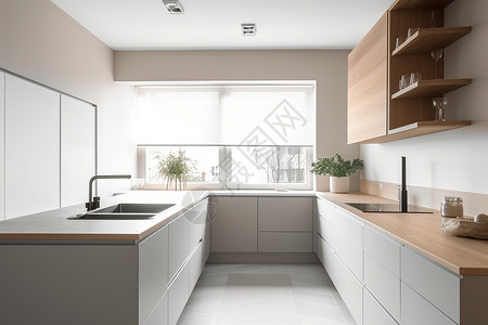 宽敞的厨房住宅米色高清图片