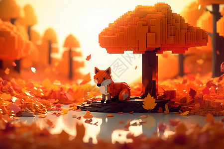 玩沙雕的狐狸狐狸拥抱秋天的季节玩具背景