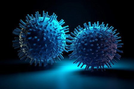 照亮的分子蓝光下的3D抽象病毒透视图设计图片