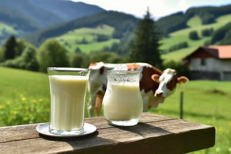 户外的牛奶和奶牛图片