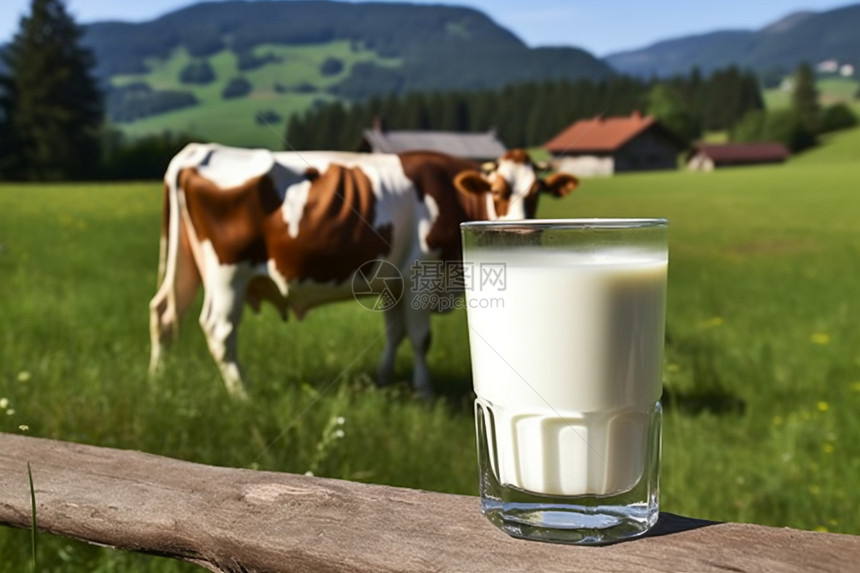 户外的奶牛和牛奶图片