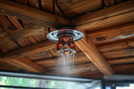 消防器天花板的感应洒水设备背景