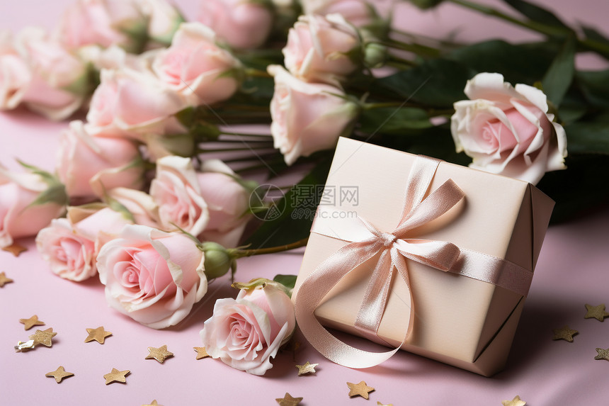 浪漫的玫瑰花和礼物图片