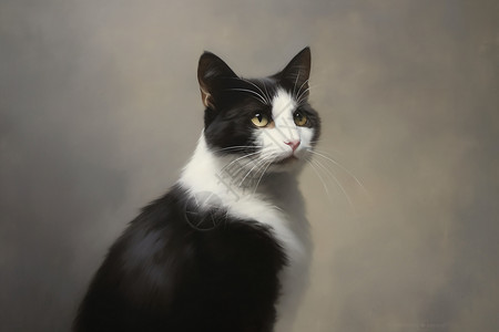 黑白的小猫油画高清图片