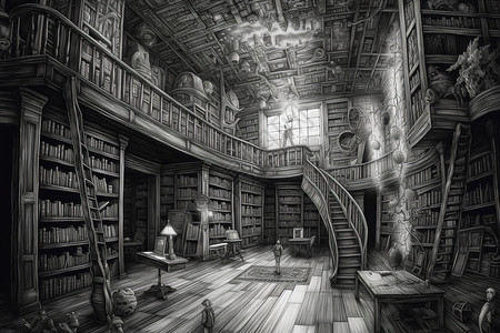 梦想照进现实抽象超现实主义图书馆插图插画