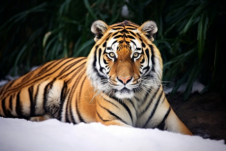 雪地中的野生老虎图片