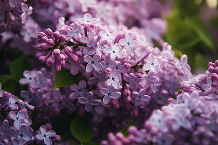 夏天丁香花夏天公园盛开的紫丁香花背景