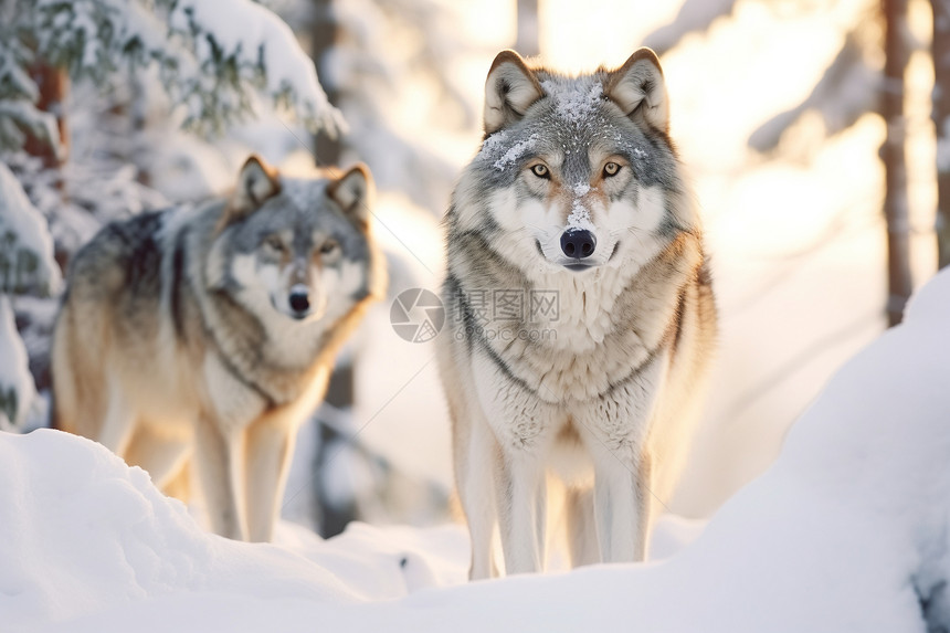 户外雪地中的狼图片