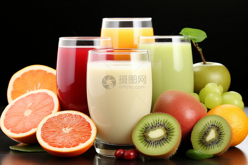 健康营养的果汁和水果图片