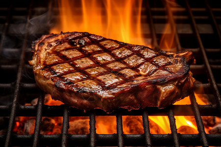 被火焰炙烤着的牛肉高清图片