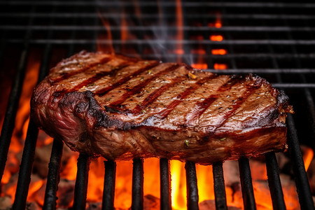 牛肉木炭在烧烤架上的牛排背景
