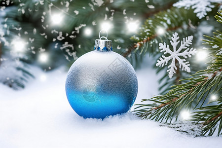 一个蓝色的圣诞装饰球图片