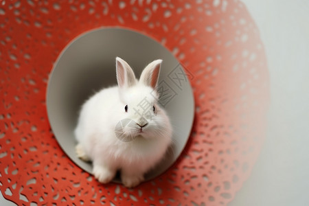 一只白色毛茸茸的兔子图片