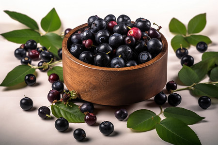 新鲜采摘的蓝莓水果背景图片